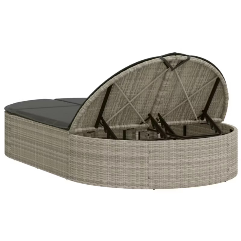 Liggestol Dobbelt 110x200 cm Grå Polyrattan med Hynder WM-368651