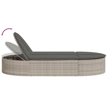 Liggestol Dobbelt 110x200 cm Grå Polyrattan med Hynder WM-368651