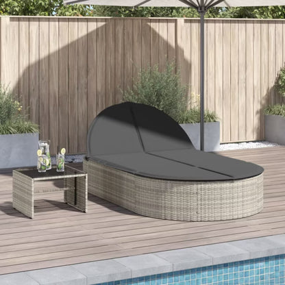 Liggestol Dobbelt 110x200 cm Grå Polyrattan med Hynder WM-368651