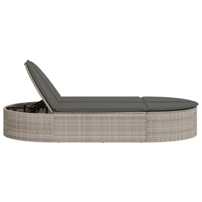 Liggestol Dobbelt 110x200 cm Grå Polyrattan med Hynder WM-368651