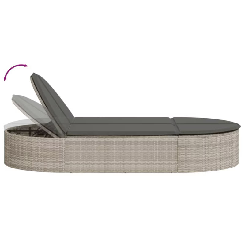 Liggestol Dobbelt 110x200 cm Grå Polyrattan med Hynder WM-368651