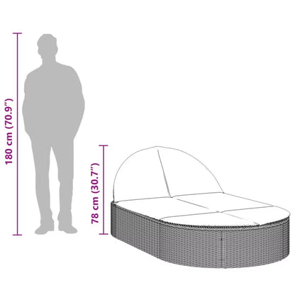 Liggestol Dobbelt 110x200 cm Grå Polyrattan med Hynder WM-368651