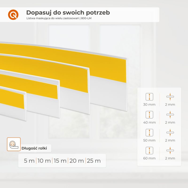 Dækliste PVC 40x40 mm 5 m Hvid Selvklæbende