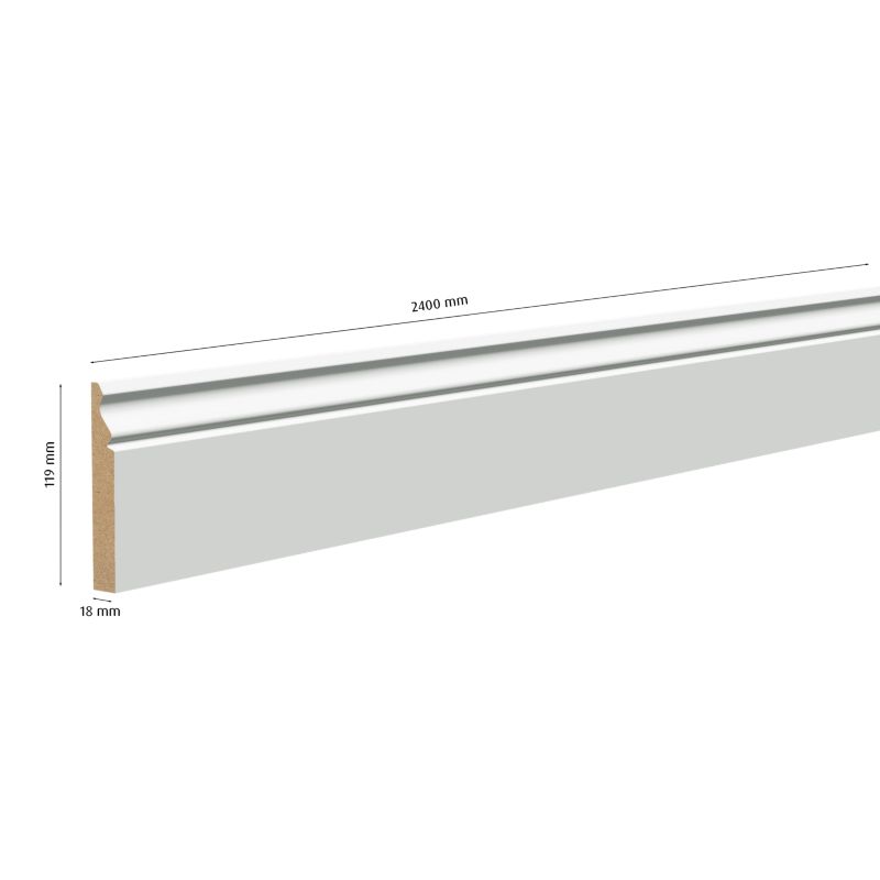 MDF Fodpanel Ogee 240 cm Hvid 18 mm