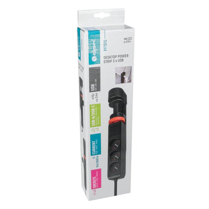 Underbordstribe DPM Solid med 3 jordede stik og USB