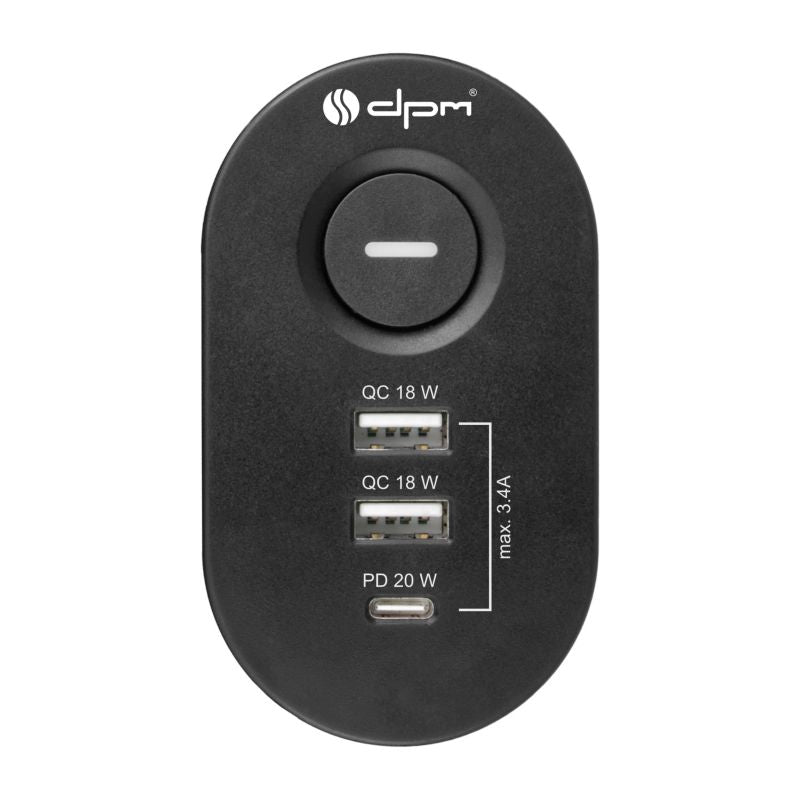 Underbordstribe DPM Solid med 3 jordede stik og USB