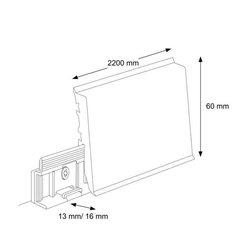 Fodliste 15x60x2200 mm PVC Mat Hvid