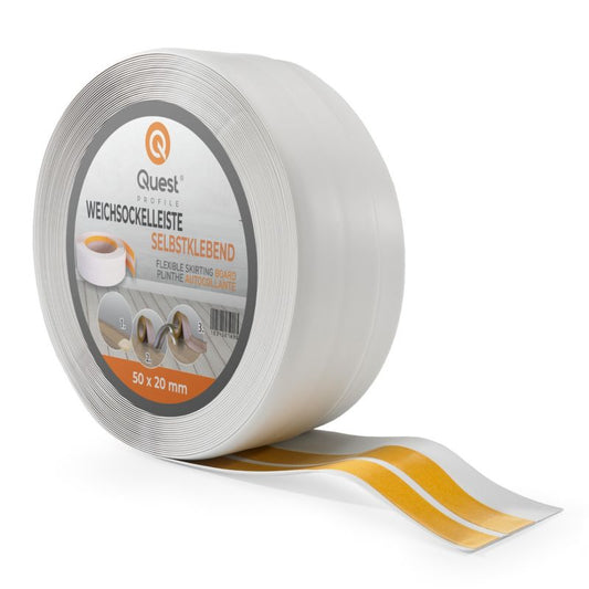 Selvklæbende fleksibel PVC-gulvliste 50x20 mm, QUEST, blød sokkelliste, lys grå, 5 m