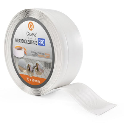 PVC gulvliste 70x20 mm, QUEST, fleksibel, blød sokkelliste, hvid, 5 m
