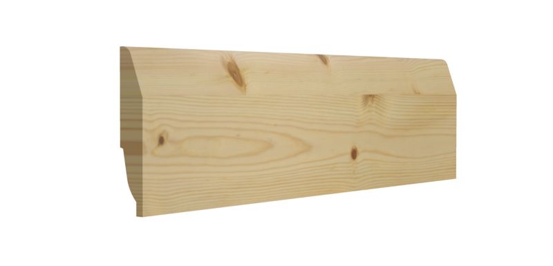 Dobbeltsidet fyrretræs fodliste 15 x 94 x 2400 mm med afskåret kant / ovolo