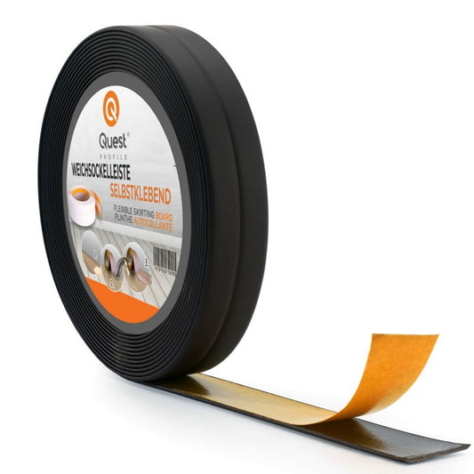 Selvklæbende PCV-afslutningsliste 10x10 mm, QUEST, fleksibel og blød dekorativ tape, sort, 5 m