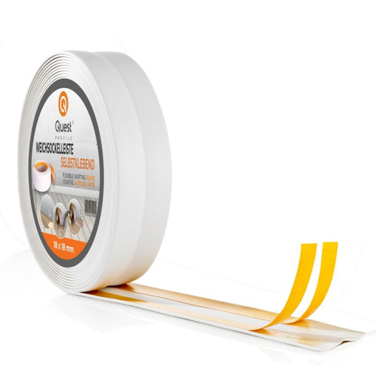 Selvklæbende PCV-afslutningsliste 25x25 mm, QUEST, fleksibel, blød dekorativ tape, hvid, 25 m