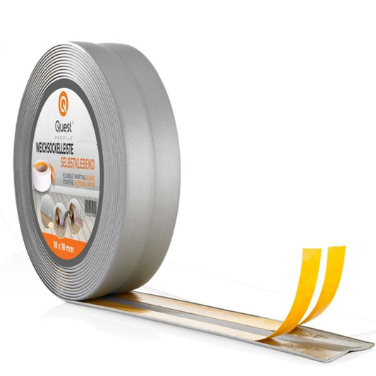 Selvklæbende PCV-afslutningsliste 25x25 mm, QUEST, fleksibel, blød dekorativ tape, sølv, 5 m