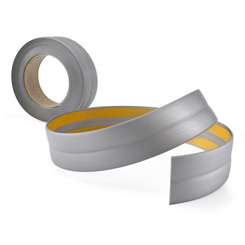 Selvklæbende PCV-afslutningsliste 25x25 mm, QUEST, fleksibel, blød dekorativ tape, sølv, 5 m
