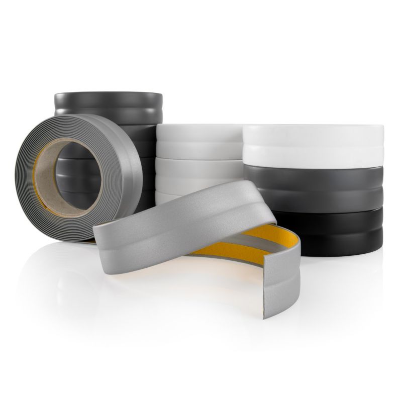 Selvklæbende PCV-afslutningsliste 25x25 mm, QUEST, fleksibel, blød dekorativ tape, sølv, 5 m