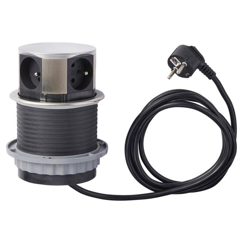 Udtrækkelig Otio strømfordeler 100 mm med 3 jordede stik, 16 A, 2 USB, 3 x 1,5 mm², 2 m