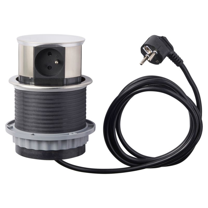 Udtrækkelig Otio strømfordeler 100 mm med 3 jordede stik, 16 A, 2 USB, 3 x 1,5 mm², 2 m