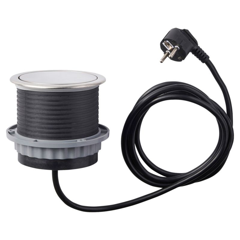 Udtrækkelig Otio strømfordeler 100 mm med 3 jordede stik, 16 A, 2 USB, 3 x 1,5 mm², 2 m