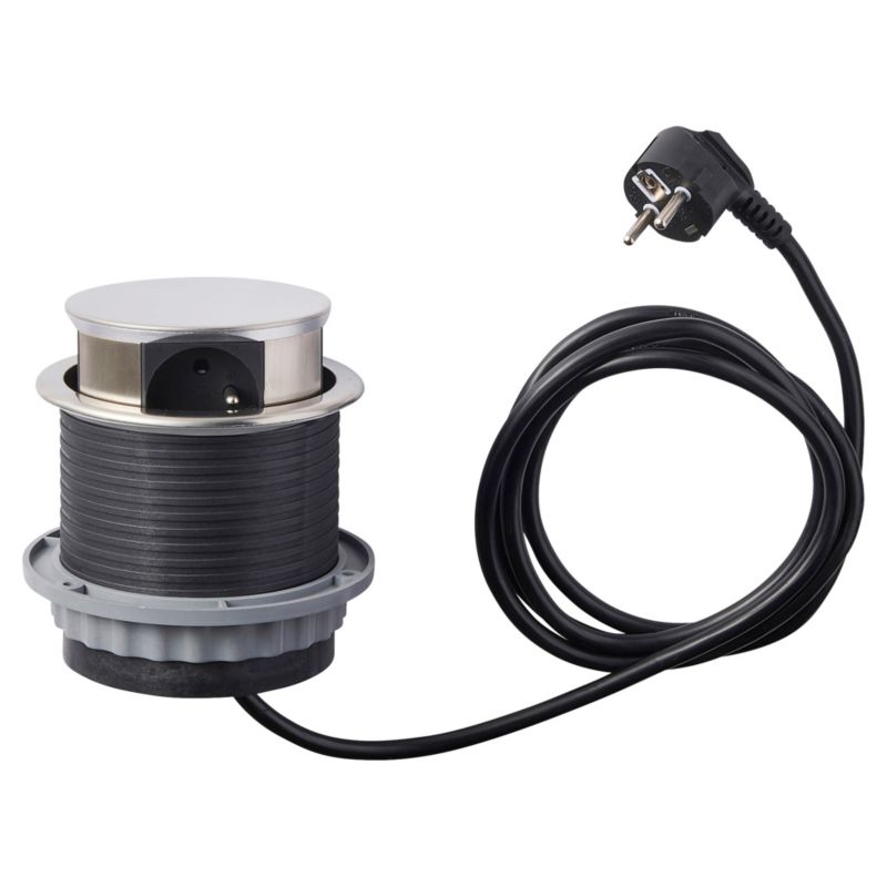 Udtrækkelig Otio strømfordeler 100 mm med 3 jordede stik, 16 A, 2 USB, 3 x 1,5 mm², 2 m
