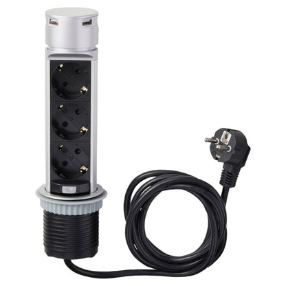 Udtrækkelig Otio-list med 3 jordede stik 16 A, 2 USB, 3 x 1,5 mm², 2 m