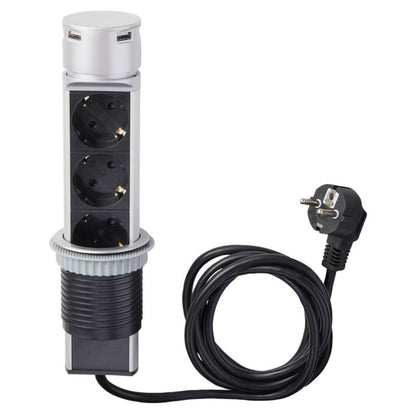 Udtrækkelig Otio-list med 3 jordede stik 16 A, 2 USB, 3 x 1,5 mm², 2 m