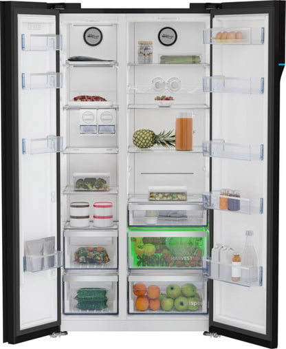 Beko SBS GN16314 køleskab med sort glas, 179 cm