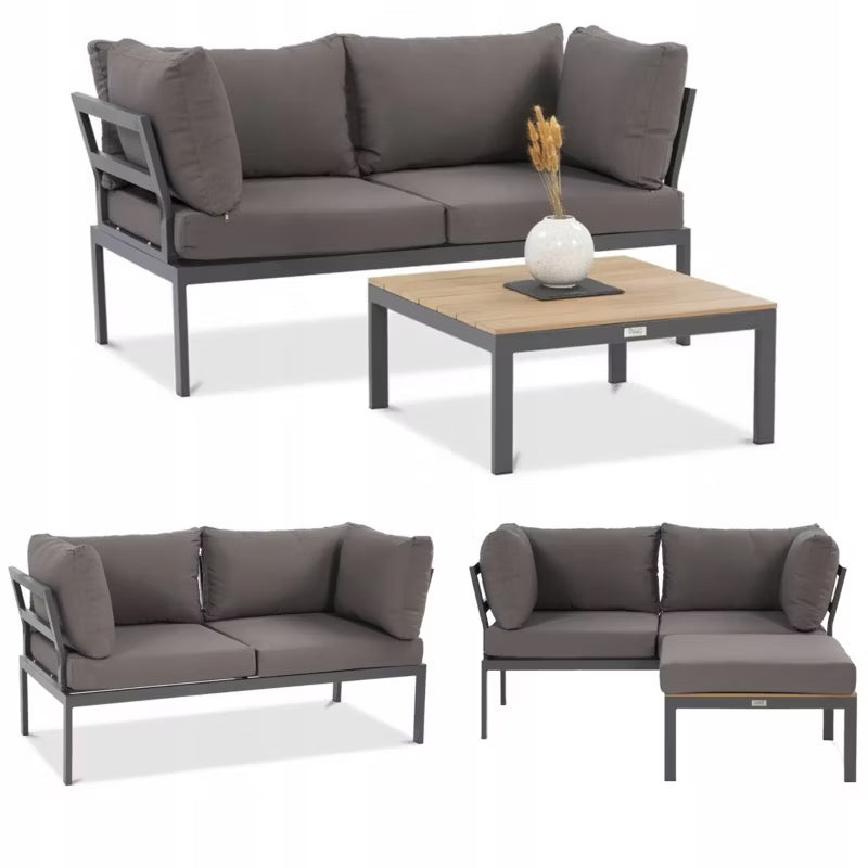 Loungesæt Modulopbygget Sofa og Bord Mørkegrå