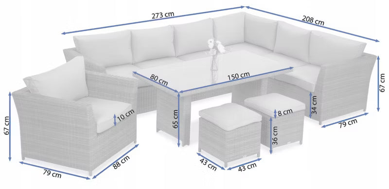 Loungesæt MONIZ DINING PLUS 273x208 cm Beige