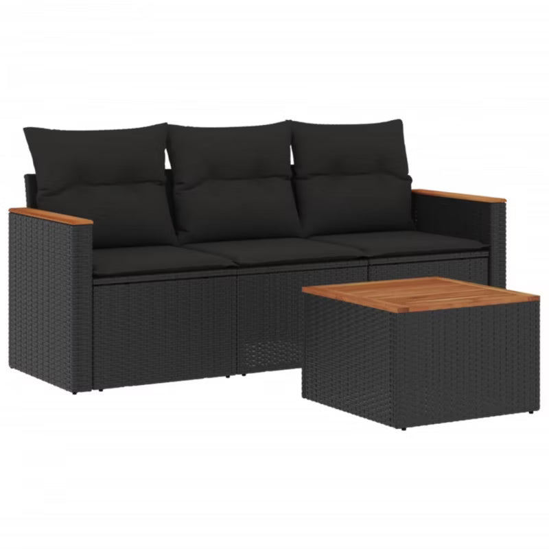 Loungesæt Polyrattan Sort med Hynder