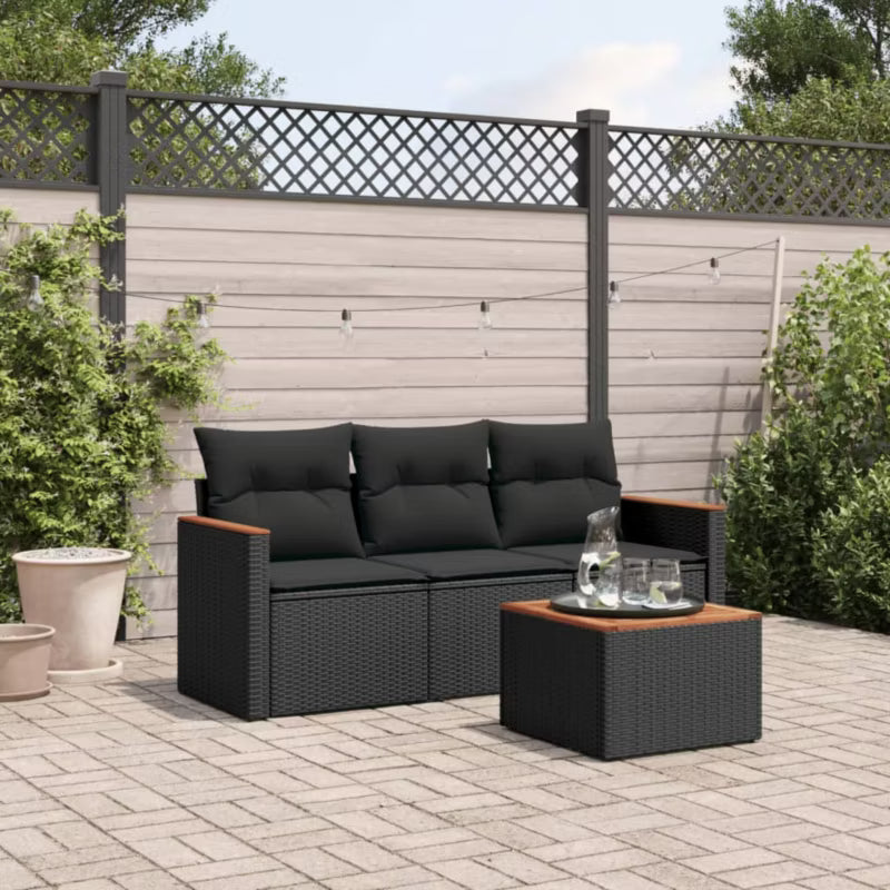 Loungesæt Polyrattan Sort med Hynder