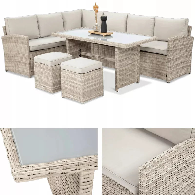 Loungesæt Salo 220x220 cm Beige Poly简rattan med Bord