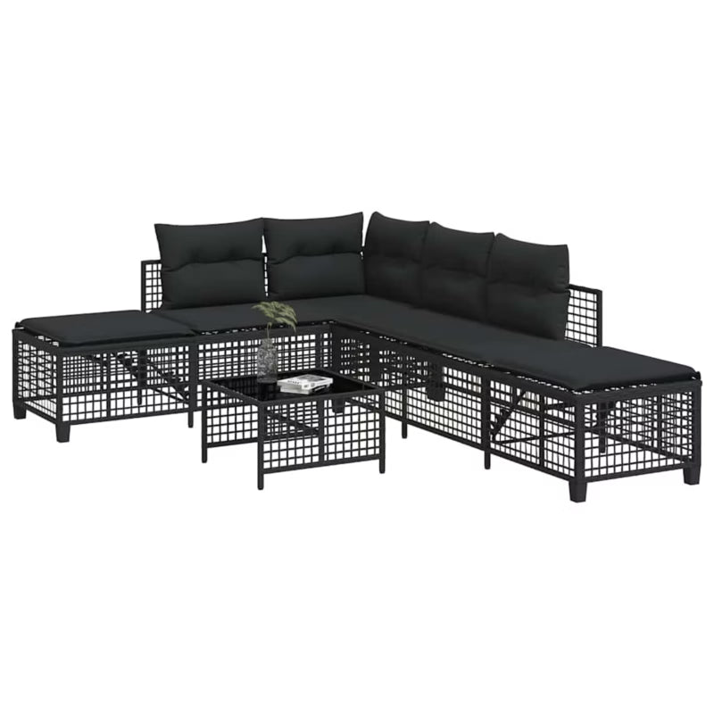 Loungesæt Havemøbler 6 Personer Sort Polyrattan