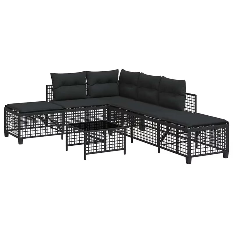Loungesæt Havemøbler 6 Personer Sort Polyrattan