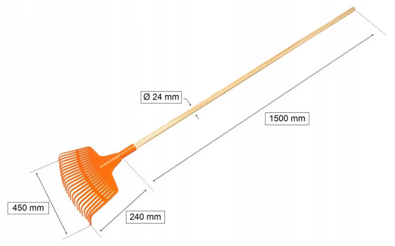 Løvrive 45 cm 23 Tænder Orange med Skaft