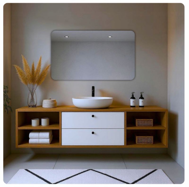 Baderumsspejl 100x70 cm Afrundede Hjørner Uden Ramme | 5905489335542