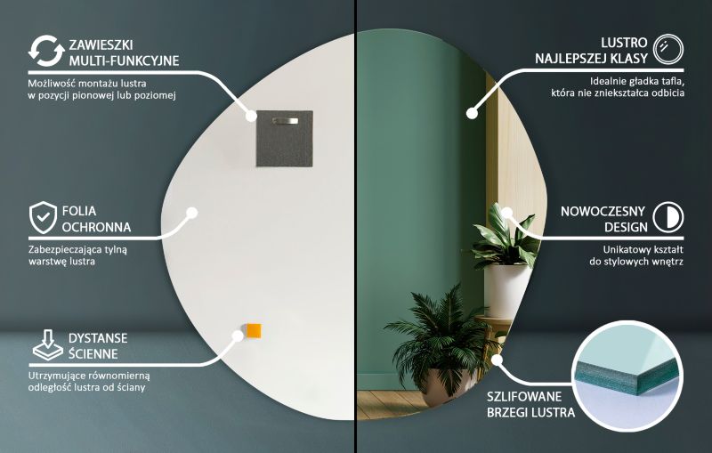 Asymmetrisk væg-spejl Tulup 96 x 97 uden ramme 1 stk.