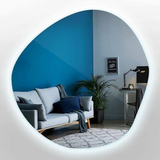 Asymmetrisk LED-spejl Tulup 97x96 cm med koldt lys, 1 stk.