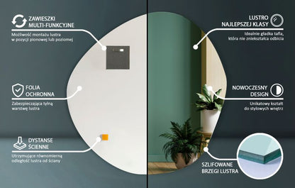 Asymmetrisk spejl Tulup 77 x 77 til soveværelse, 1 stk.