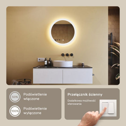 Rundt LED-badeværelsesspejl 60 cm med Dual LED, berøringsfri betjening og anti-dug