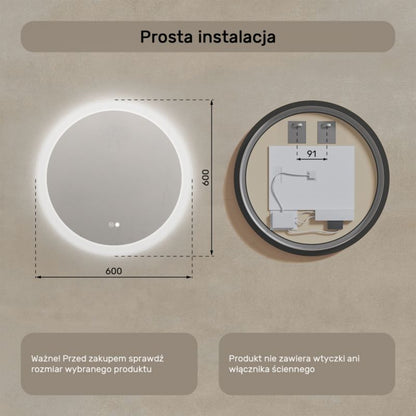 Rundt LED-badeværelsesspejl 60 cm med Dual LED, berøringsfri betjening og anti-dug