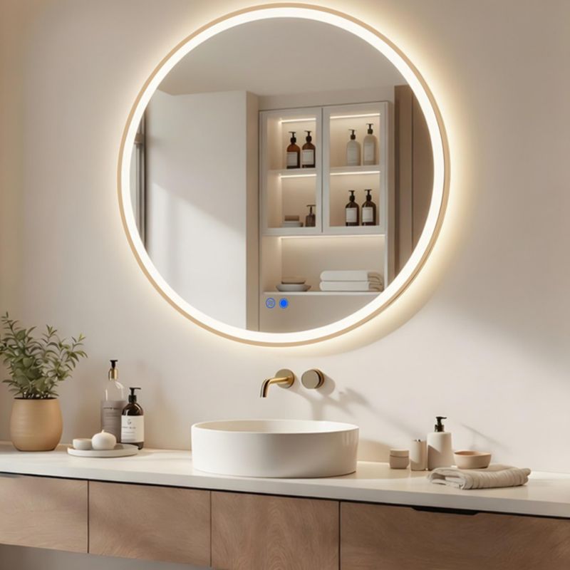Rundt LED Badeværelsesspejl 80 cm Antidug Touch Betjent Børstet Guld