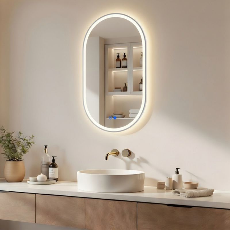 Ovalt LED Badeværelsesspejl 50x80 cm Børstet Sølv Antidug Touch