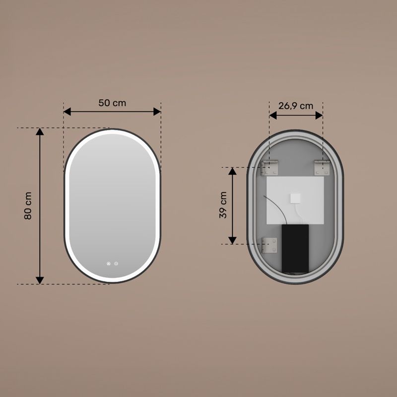 Ovalt LED Badeværelsesspejl 50x80 cm Børstet Sølv Antidug Touch