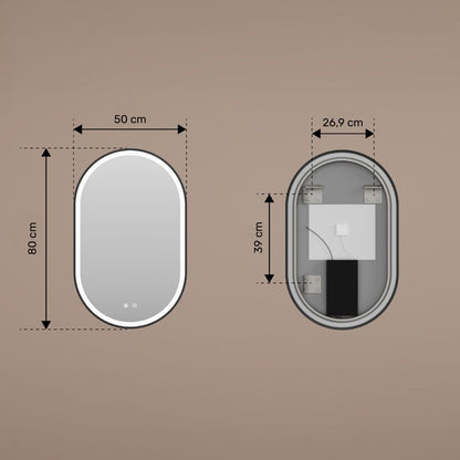 Ovalt LED Badeværelsesspejl 50x80 cm Børstet Sølv Antidug Touch