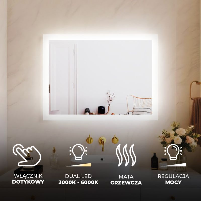 LED Badeværelsesspejl Rektangulært 80x60 cm Antidug Berøringsfølsomt
