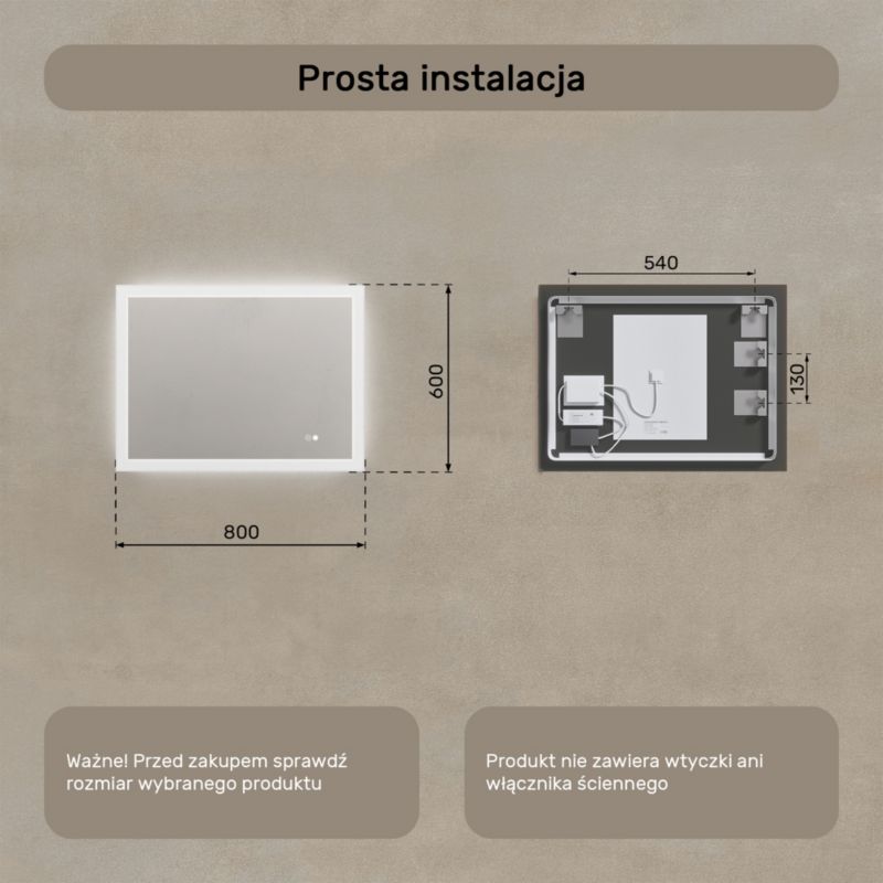 LED Badeværelsesspejl Rektangulært 80x60 cm Antidug Berøringsfølsomt