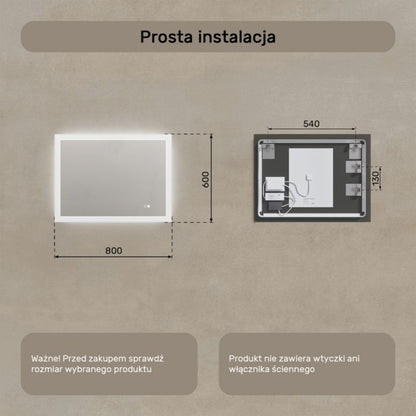 LED Badeværelsesspejl Rektangulært 80x60 cm Antidug Berøringsfølsomt