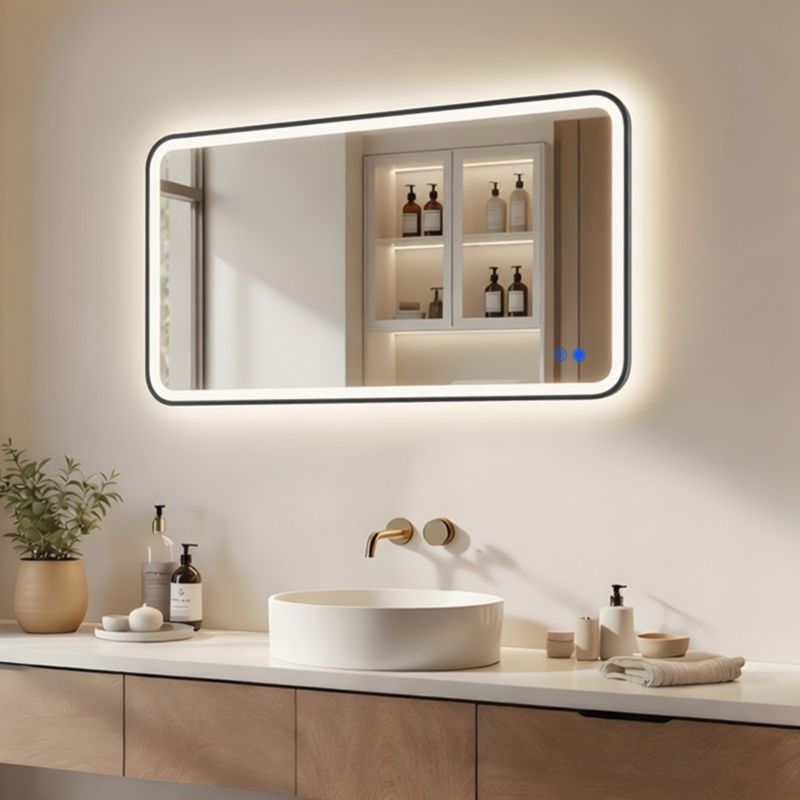 LED Badeværelsesspejl Rektangulært 120x70 cm Sort Mat Antidug Berøringsfølsomt