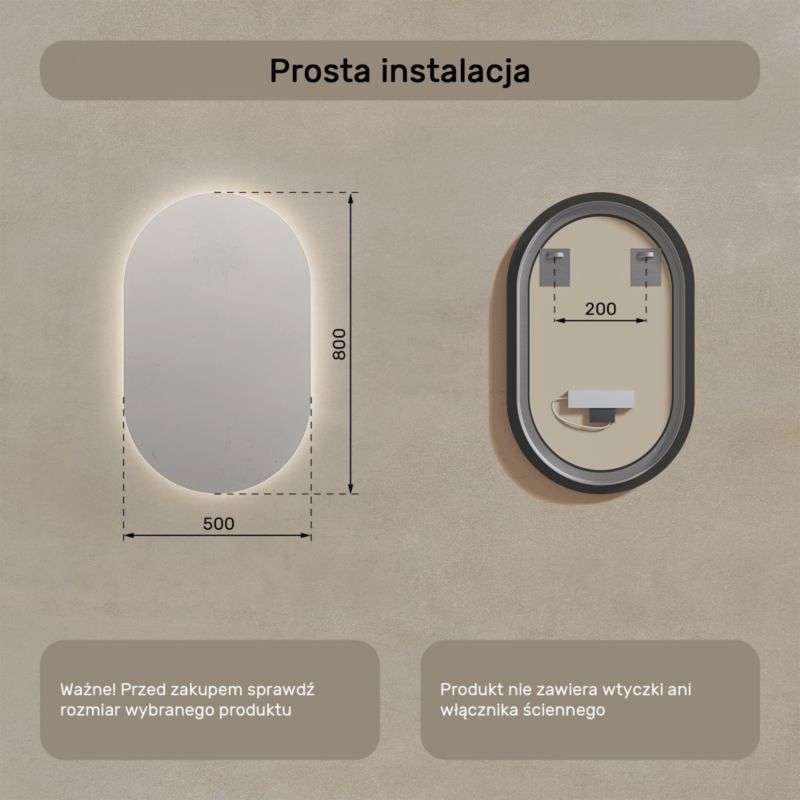 Ovalt LED Badeværelsesspejl 50x80 cm Neutral Hvid