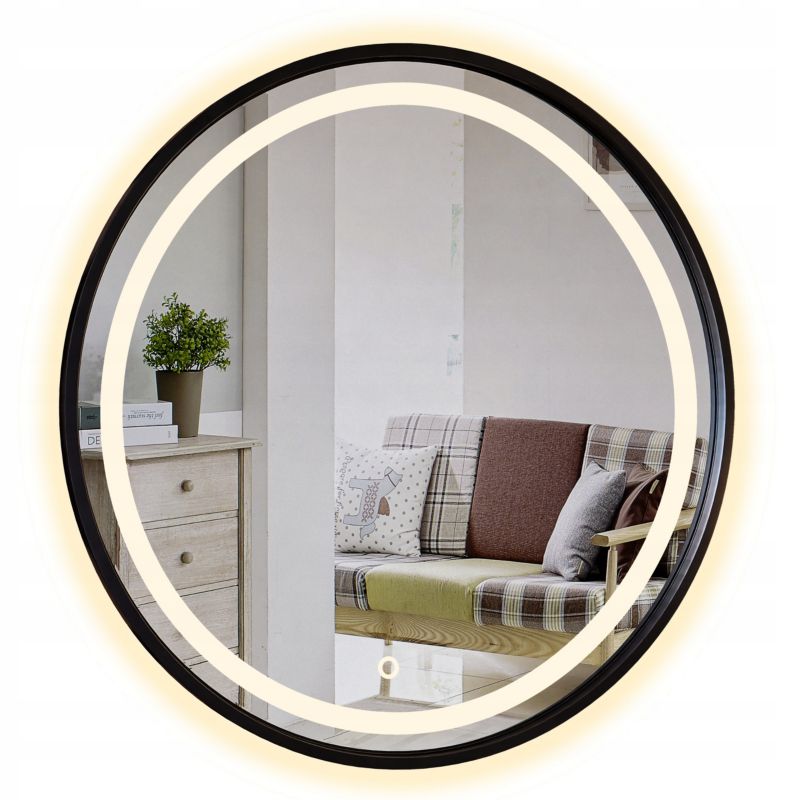Rundt LED-spejl 60 cm Sort Aluminium